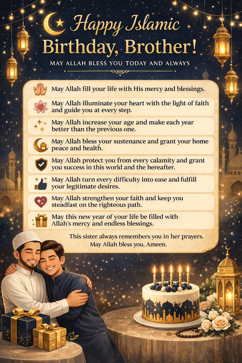 Islamic Birthday Wishes for Brother