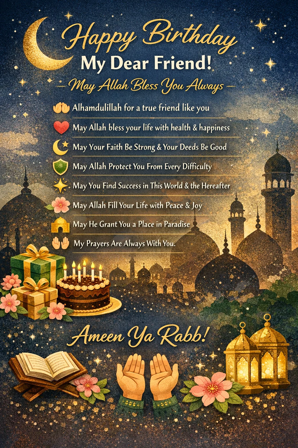 Islamic Birthday Wishes for Best Friend